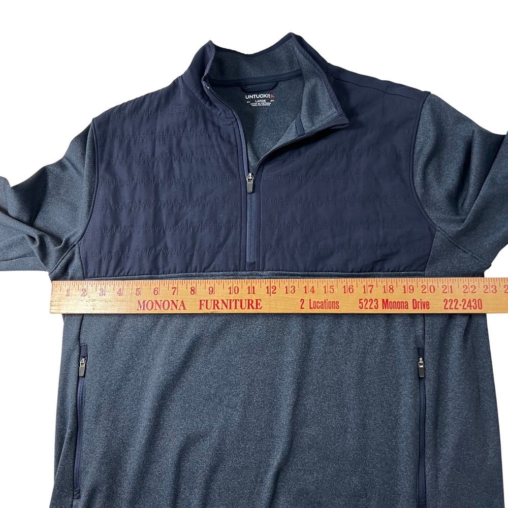 UNTUCKit Mens Large Quarter Zip Pullover Mixed Media Quilted Navy‎ Grey Jacket - Picture 4 of 6